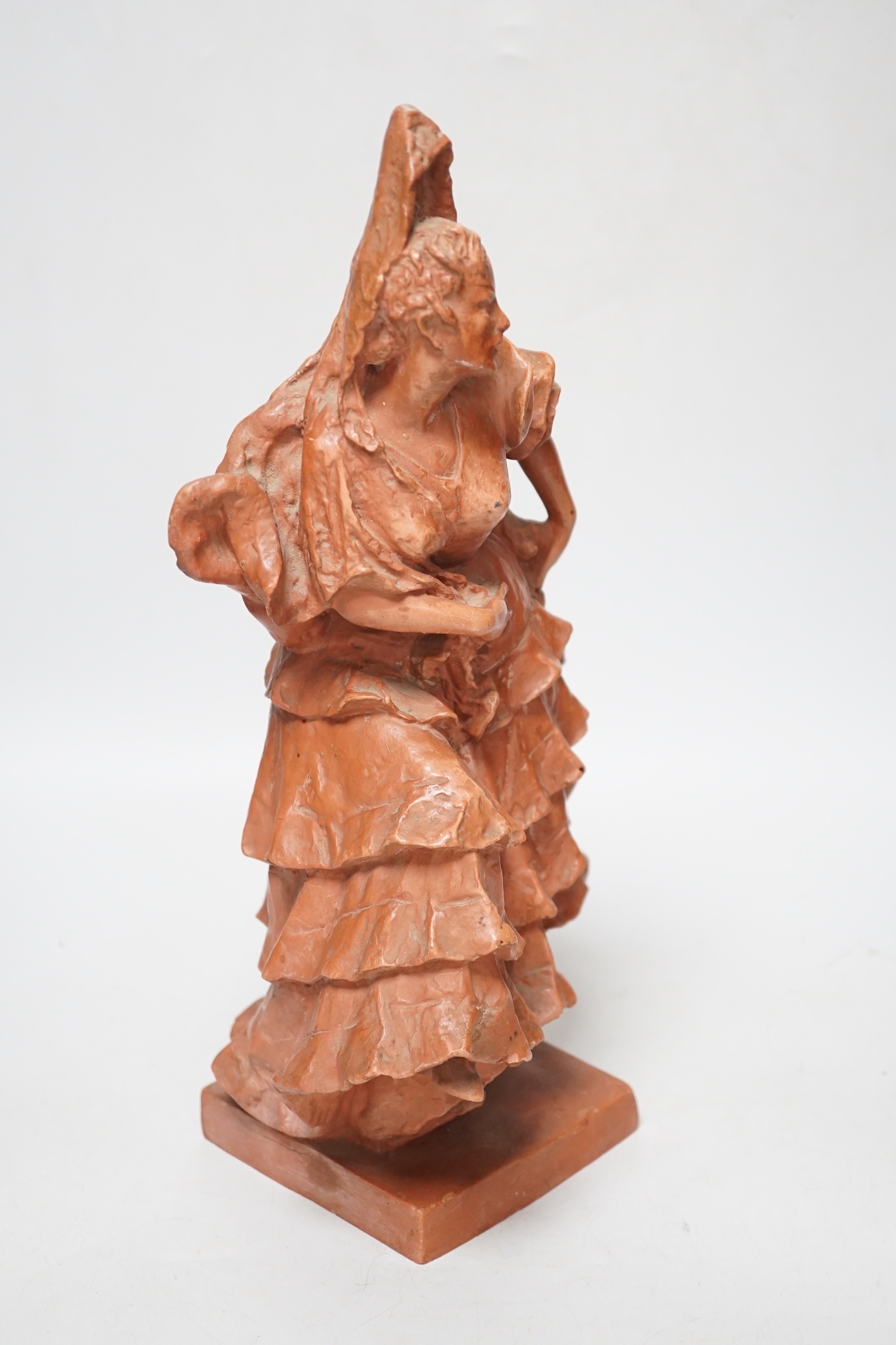 A plaster maquette of a flamenco dancer, indistinctly signed to the reverse, possibly Coueya, 34cm high